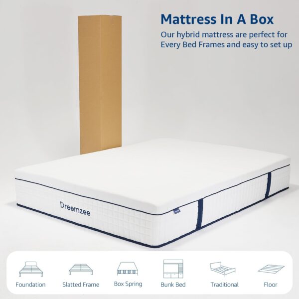 Dreemzee Queen Size Mattress, 8/10/ 12 inch Hybrid Mattresses in a Box, Medium Firm Feel, 365 Night Trial, Upgrade, [New Version], Cool Sleep, Fiberglass Free (King, 12, Inches)