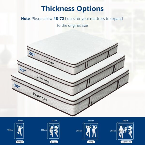 Dreemzee Full Size Medium Firm Mattress, 8 Inch Double Size Hybrid Memory Foam Matelas in a Box, Coils Pocket Spring, Pressure Relieving Gel Foam, CertiPUR-US & Oeko-Tex, 10-Year Warranty