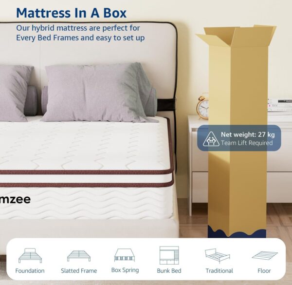 Dreemzee Full Size Medium Firm Mattress, 8 Inch Double Size Hybrid Memory Foam Matelas in a Box, Coils Pocket Spring, Pressure Relieving Gel Foam, CertiPUR-US & Oeko-Tex, 10-Year Warranty